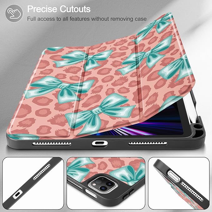 May Chen Case for iPad Pro 11 inch (4th 3rd 2nd &amp 1st Gen) 2022 2021 2020 2018Trifold Stand with Auto Wake/Sleep Soft TPU Protective Stand Back Cover Mint Green Bow