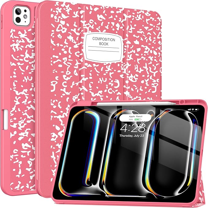 Soke Case for New iPad Pro 13 Inch (M5/M4 2025/2024 Release) with Pencil Holder Trifold Stand Shockproof [Support Apple Pencil Charging + Auto Wake/Sleep] Soft TPU Back Cover Book Watermelon