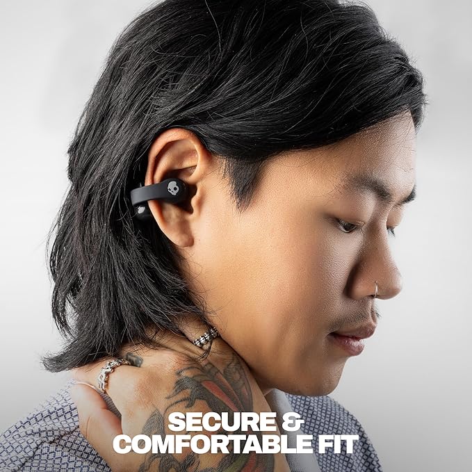 Skullcandy Push 720 Open Wireless Open Ear Bluetooth Earbuds Headphones Waterproof Clip-On Lightweight Design 30 Hours Battery Wireless Charging Pouch Microphone for iPhone Android - True Black