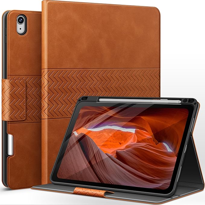 auaua Case for iPad Air 11 Inch M4/M3/M2 (2026/2025/2024) iPad Air 5th/4th Generation (2022/2020) with Pencil Holder Auto Sleep/Wake Adjustable Angle (Brown)