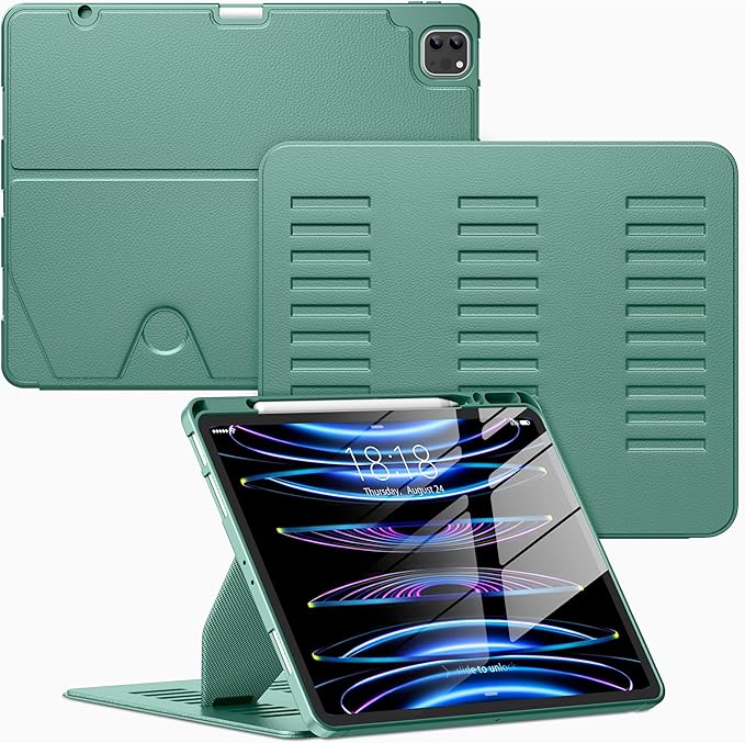 VIKESI Case for iPad Pro 12.9 6th / 5th / 4th / 3rd Generation Case 2022/2021/2020/2018Multiple Angles Magnetic Stand CoverShockproof Soft BackPencil Holderand Auto Sleep/WakeForest Green
