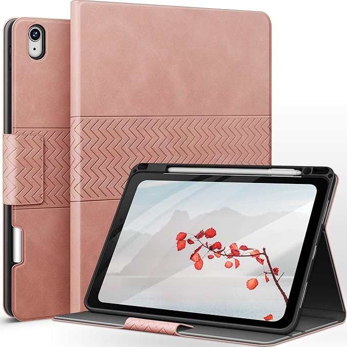 auaua Case for iPad Air 11 Inch M4/M3/M2 (2026/2025/2024) iPad Air 5th/4th Generation (2022/2020) with Pencil Holder Auto Sleep/Wake Adjustable Angle (Pink)