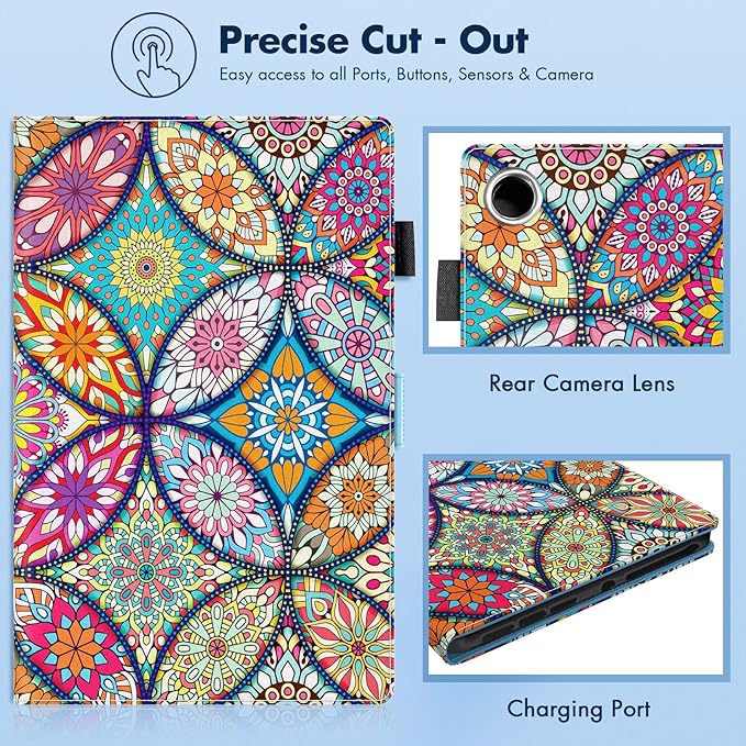 Dteck for Fire HD 8 Tablet Case (8th/7th/6th Generation-2018/2017/2016 Release) 8 Folio Case with Auto Sleep Wake &amp Stand Function with Hand Strap Protective PU Leather Cute Cover Stained Gla