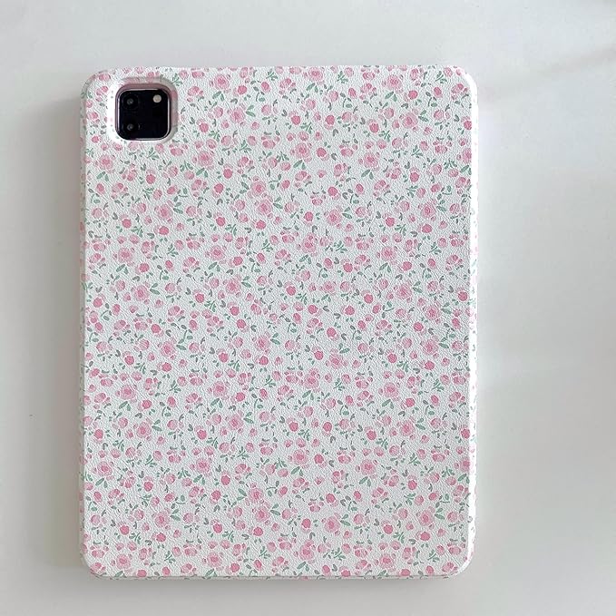 Detachable Magnetic 360 Rotating Adjustable Kickstand Hard PU Folio Case for Apple White Pink Rose Flower Floral Pretty Chic Cute Lovely Girls (for iPad 6 9.7-inch 6th Generation 2018)