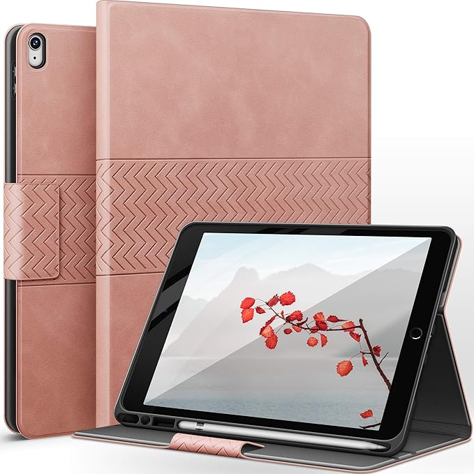 auaua Case for iPad Air 3rd Generation 2019 / iPad Pro 10.5 2017 with Built-in Pencil Holder Auto Sleep/Wake Adjustable Angle Vegan Leather (Pink)