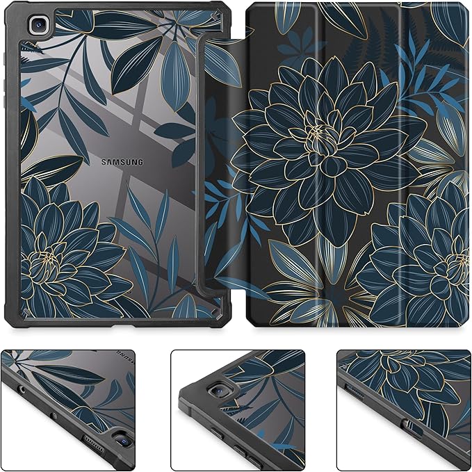 Tuiklol for Samsung Galaxy Tab S6 Lite 10.4 inch 2024 2022 2020Buit in S Pen Holder with Shockproof Protective Cover Clear Transparent Back Shell Auto Wake/Sleep Black Flower
