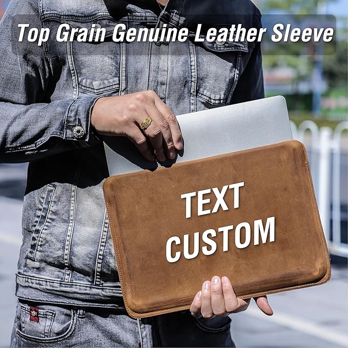 Top Grain Leather Text Custom Sleeve Slim Protector Case for Laptop/Tablet Solid Vintage Design Fully Handmade &amp Text Customizable Compatible with MacBook Pro/Air &amp iPad Pro/Air