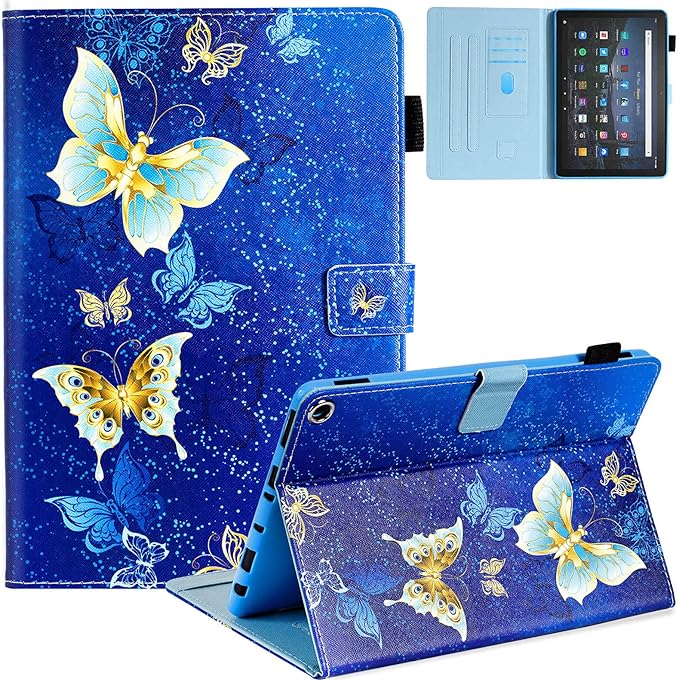 Dteck Case for All-New Fire HD 10 &amp HD 10 Plus Tablet (2021 Release 11th Generation) - Multi-Angle Folio Stand Premium Embossed Leather Protective Smart Cover with Auto Wake Sleep Gold Butterfly