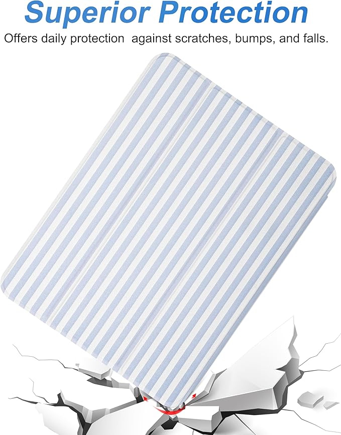 Compatible with iPad 11th (11-Inch A16 2025) iPad 10th (10.9-Inch 2022) Generation Case with Pencil Holder Cute Stripeds Aesthetic Design Soft TPU Trifold Stand Protective Blue