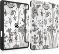 DONGKE for iPad 9th/8th/7th Generation Case 10.2 Inch (2021/2020/2019) [Auto Sleep/Wake &amp Pencil Holder] Clear Acrylic Back Trifold Stand Cover Black Florals