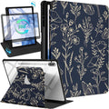 for Samsung Galaxy Tab S10 Fe Case - Tab S9 Fe/S9 Case with Pencil Holder Women Girl Cute Girly Pretty Black Floral Unique Aesthetic Design Teens Rotating Tablet Cases Cover