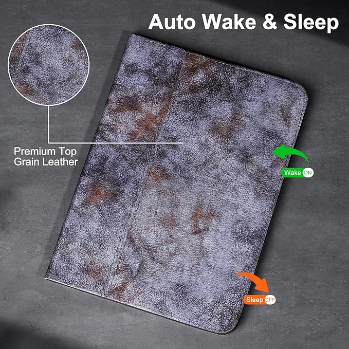 Gexmil Leather Case for iPad (A16) 11th Generation 11 Inch 2025 iPad 10th Generation 10.9 Inch 2022Protective Top Grain Leather Cover Support Auto Sleep/WakeAnti SlipBlue Grey