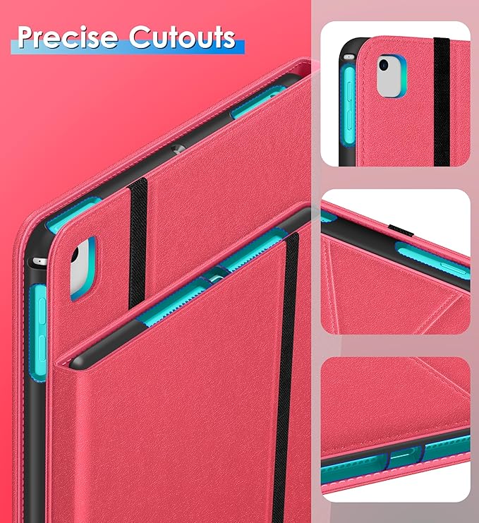 DTTO Rotating Case for iPad 6th / 5th Generation 9.7 Inch 2018/2017 iPad Air 2 / Air 1 Case 360 Degree Swiveling Premium Leather Folio Stand Cover with Pencil Holder-Auto Wake/Sleep Watermelon Red