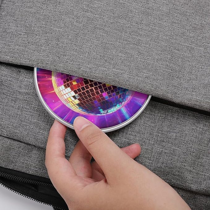 Space Disco Ball Wireless Charger Fast Wireless Charging Pad with USB Cable 10W Anti-Slip Magnetic Wireless Charger Portable Slim Charger Puck Travel Charging Station