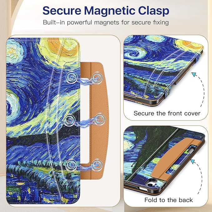 MoKo Case for iPad Air 13-inch (M4) 2026 / (M3) 2025 / (M2) 2024 with Pencil Holder &amp Hand Strap &amp Pocket Premium Leather Folio Stand Cover Multiple Viewing Angles Starry Night