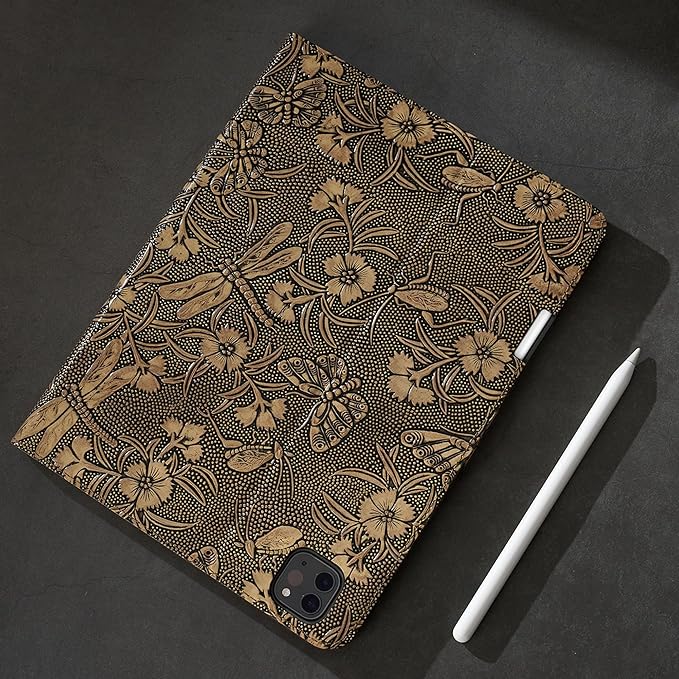 Gexmil Genuine Leather Case for iPad Pro 11 Inch (M5/M4) 2025/2024 with Pencil HolderProtective Shockproof Leather Smart Folio Cover Adjustable Stand Auto Sleep/Wake Anti-Slip Butterfly Grey