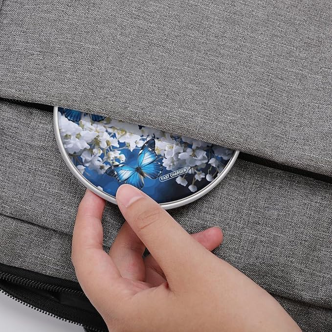 Blue Butterflies White Flowers Wireless Charger Fast Wireless Charging Pad with USB Cable 10W Anti-Slip Magnetic Wireless Charger Portable Slim Charger Puck Travel Charging Station