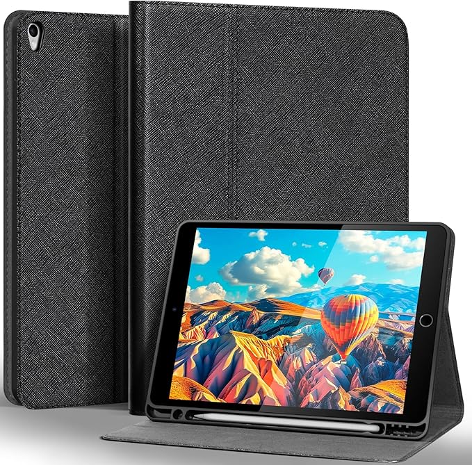 Gexmil Leather Case for iPad air 10.5 Inch (3rd Gen.2019)iPad Pro 10.5 Inch(2017) with Built-in Apple Pencil HolderPremium Cowhide Folio CoverPalm-Print Black