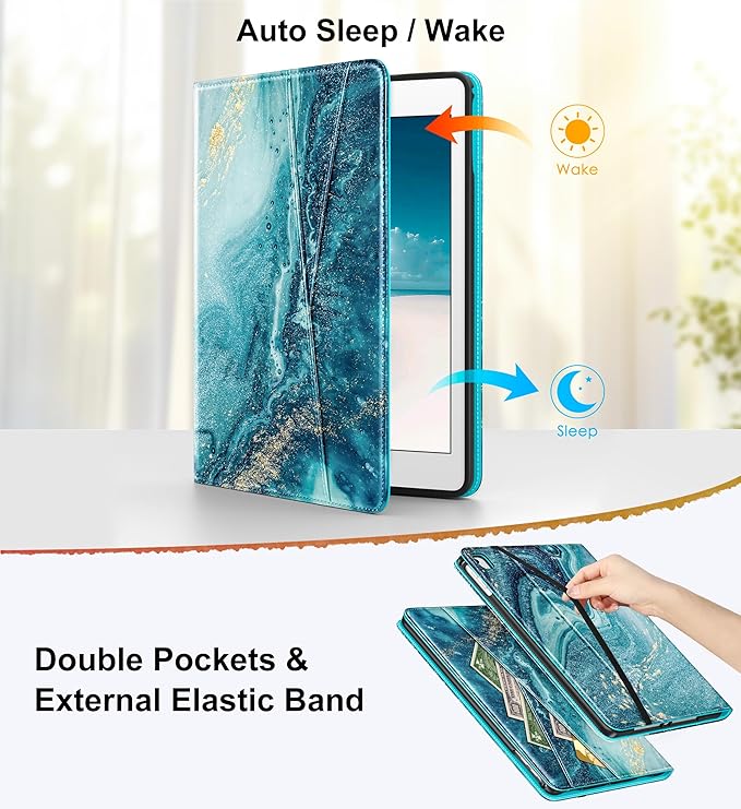DTTO for iPad 6th / 5th Generation 9.7 Inch (2018/2017) iPad Air 2 / Air 1 Case 360 Degree Rotating Premium Leather Folio Stand Cover with Pencil Holder Sandy Wave