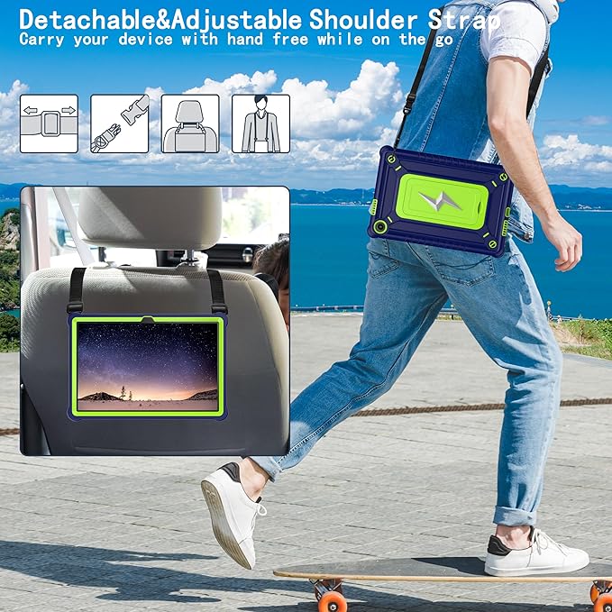 Case for Lenovo Tab 10.1 inch 2025 Released (TB311FU) - Hybrid Protective Case Cover with Kickstand Lightning Design (Navy Blue/Green)