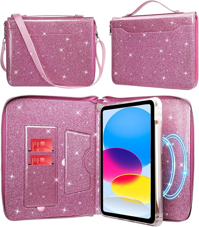 E NET-CASE Case for iPad Air 11 M4/M3/M2 (2026/2025/2024)/iPad (A16) 11th Gen 11 2025/iPad Air 5th/4th Gen (2022/2020) 10.9with Pen Holder/Hand Strap/Carrying Shoulder Strap (Pink)