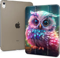 Tuiklol Case for iPad 11 inch A16 2025 Generation 11th / iPad 10.9 inch 2022 10th Gen Buit in Pencil Holder with Shockproof Cover PC Clear Transparent Back Shell Auto Wake/Sleep Rainbow owl