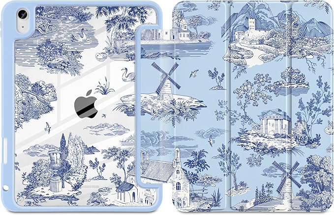 DONGKE Case for iPad (A16) 11th Generation 11 inch 2025 &amp iPad 10th Gen 10.9 inch 2022 [Built-in Pencil Holder] Clear Acrylic Back Trifold Stand Smart Cover Auto Sleep/Wake Toile Pattern