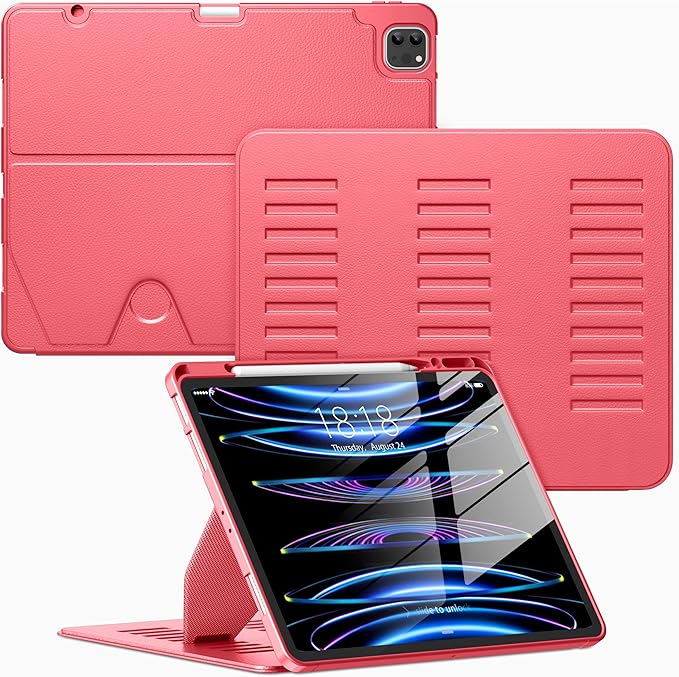 VIKESI Case for iPad Pro 12.9 6th / 5th / 4th / 3rd Generation Case 2022/2021/2020/2018Multiple Angles Magnetic Stand CoverShockproof Soft BackPencil Holderand Auto Sleep/WakeRed