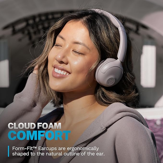 JLab Go Lux ANC Wireless Headphones Mauve Hybrid Active Noise Cancelling Premium On-Ear Bluetooth Headset Customizable Sound Be Aware Mode Cloud Foam Comfort Multipoint Connection