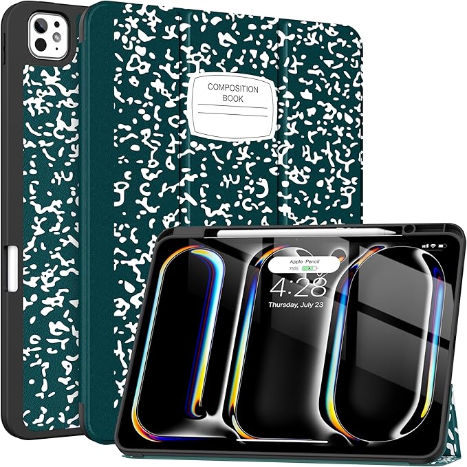 Soke Case for New iPad Pro 13 Inch (M5/M4 2025/2024 Release) with Pencil Holder Trifold Stand Shockproof [Support Apple Pencil Charging + Auto Wake/Sleep] Soft TPU Back Cover Book Teal