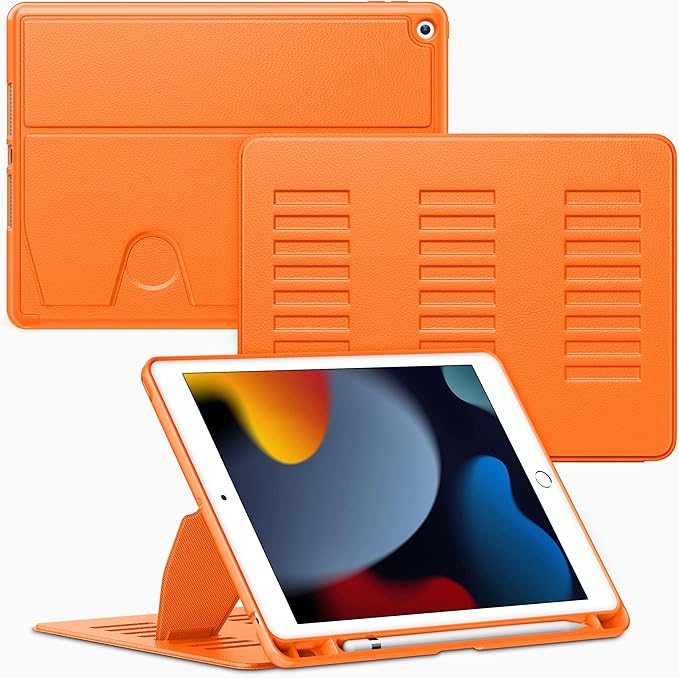 VIKESI Case for iPad 9th / 8th / 7th Generation 10.2 inch (2021/2020/2019 Released)Multiple Angles Magnetic Stand CoverShockproof BackPencil Holderand Auto Sleep/WakeOrange