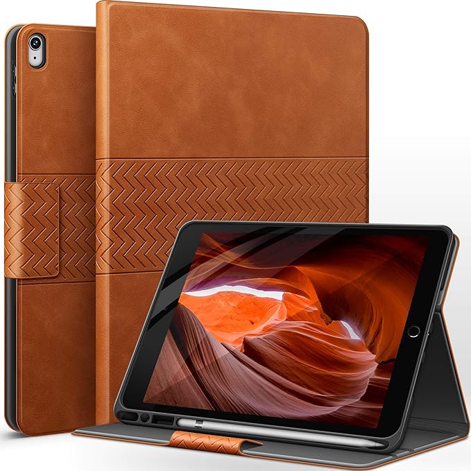 auaua Case for iPad Air 3rd Generation 2019 / iPad Pro 10.5 2017 with Built-in Pencil Holder Auto Sleep/Wake Adjustable Angle Vegan Leather (Brown)