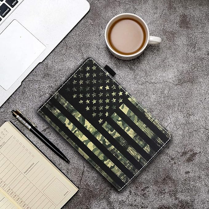 Case for Amazon Kindle Fire 7 Tablet (7 Display 9th/7th Generation 2019/2017 Release) - PU Leather Folio Case with Smart Auto Wake/Sleep American Flag Camo
