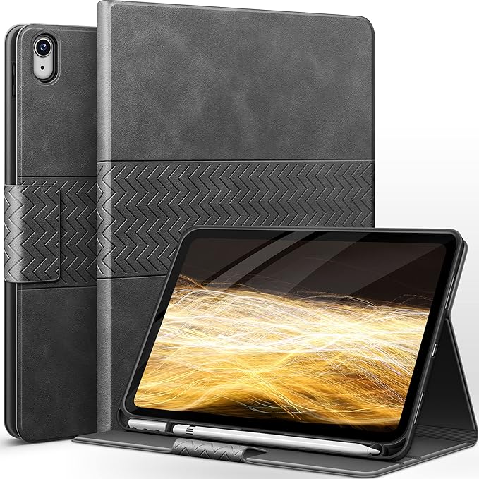 auaua Case for iPad (A16) 11th Generation 11 Inch 2025 iPad 10th Generation 10.9 Inch 2022 with Pencil Holder Auto Sleep/Wake Adjustable Stand PU Leather (Grey)