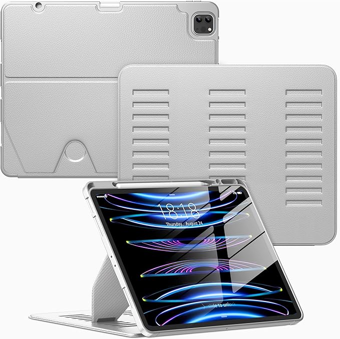 VIKESI Case for iPad Pro 12.9 6th / 5th / 4th / 3rd Generation Case 2022/2021/2020/2018Multiple Angles Magnetic Stand CoverShockproof Soft BackPencil Holderand Auto Sleep/WakeGray