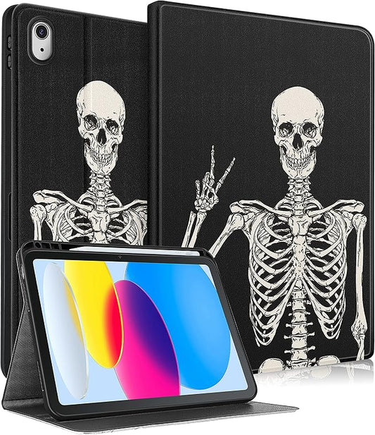 for iPad 10th Generation Case 10.9 Inch for iPad 11th(A16) 2025 Cute Boys Women Folio Cover Pencil Holder Skeleten Skull Horror Cool Design Funny Fun Teen Unique Tablet Cases for Apple 10/11
