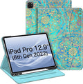 Fintie Folio Case for iPad Pro 12.9 6th Generation 2022 Multi-Angle Smart Stand Cover w/Pencil Holder &amp Pocket Also Fit iPad Pro 12.9 2021 5th &amp 2020 4th &amp 2018 3rd Gen Shades of Blue