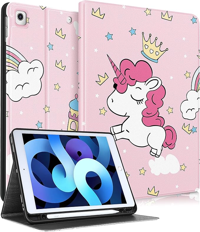 for iPad 9th/8th/7th Generation Case 10.2 Inch Girls Cute Kids Women Folio Smart Cover with Pencil Holder Cartoon Design Girly Kawaii Unique Cases for iPad 7/8/9 Gen A2602 A2270 A2197