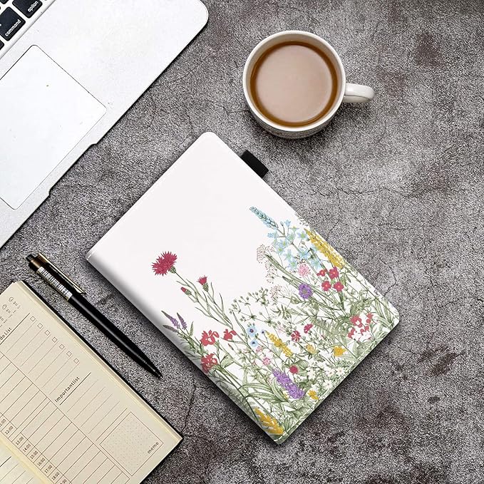 Case for Amazon Kindle Fire 7 Tablet (7 Display 9th/7th Generation 2019/2017 Release) - PU Leather Folio Case with Smart Auto Wake/Sleep Colorful Floral Green Leaf