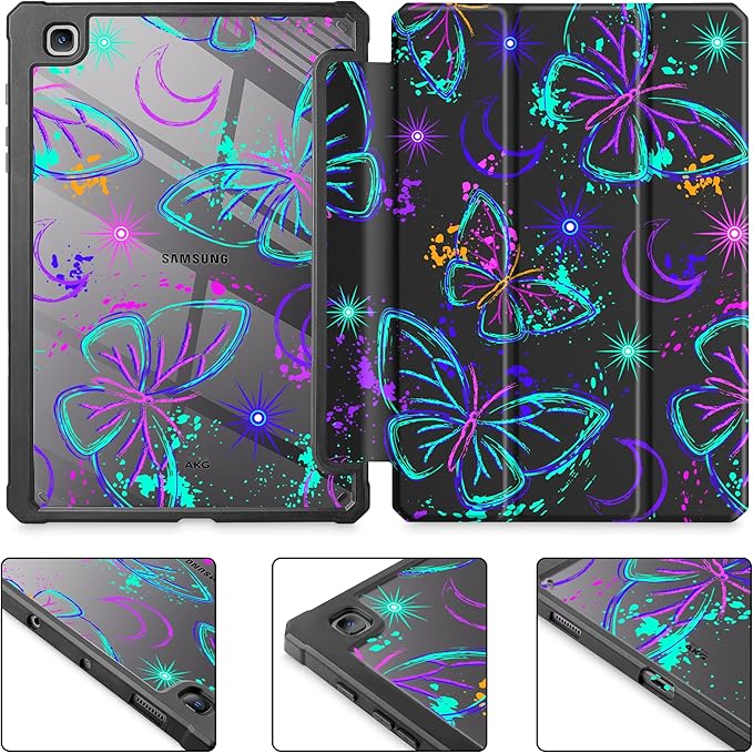 Mektron Case for Samsung Galaxy Tab S6 Lite 10.4 Inch 2024/2022/2020 with S Pen Holder Multi-Angle Viewing with Shockproof Cover Clear Shell + Trifold Stand + Auto Wake/Sleep Fantasy Butterfly
