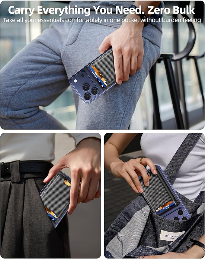 For Magsafe Wallet with Money Clip Strongest Magnetic Wallet for iPhone 17/16/15/14/13/12 Series Adjustable Stand ID Window 5 Card Holder Vegan Leather Not for 13/12 Mini Black Carbon Fiber
