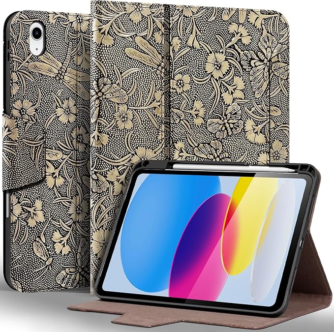Gexmil Leather Case for iPad (A16) 11th Generation 11 Inch 2025 iPad 10th Generation 10.9 Inch 2022Protective Cover with Pencil HolderMagnetic ClosureAuto Sleep/WakeButterfly Grey