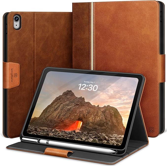KingBlanc Case for iPad (A16) 11th Generation 11-inch 2025 iPad 10th Generation 10.9 2022 with Pencil Holder Vegan Leather Protective Stand Cover Auto Sleep Wake Multi-Angle Viewing/Typing Brown