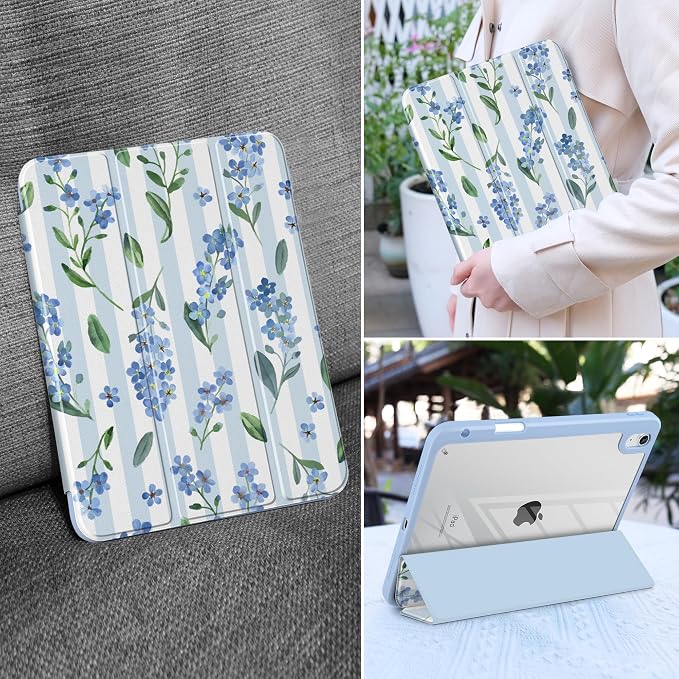 Blue Watercolor Flowers & Stripes