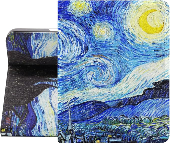 Berkin Arts for iPad (A16) 11th Generation 11 Inch 2025 iPad 10th Generation 10.9 inch 2022 Folio Case Premium Leather Cover Post-Impressionism Blue Lightweight (The Starry Night by Van Gogh)