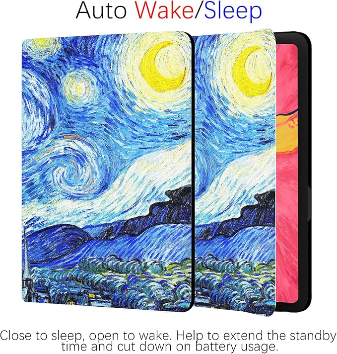 Berkin Arts for iPad (A16) 11th Generation 11 Inch 2025 iPad 10th Generation 10.9 inch 2022 Folio Case Premium Leather Cover Post-Impressionism Blue Lightweight (The Starry Night by Van Gogh)